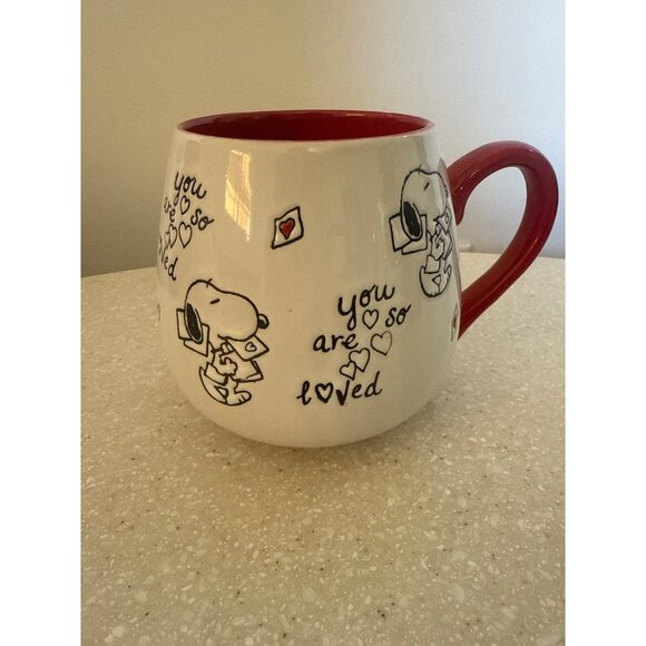 Peanuts Snoopy "You Are So Loved" Ceramic Mug Red & White Dishwasher & Microwave - Picture 1 of 5